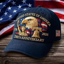 3D Baseball Cap 250th Anniversary United States Embroidery Craftsmanship