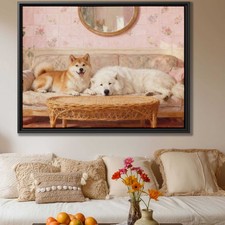 Oil Painting Dog Akita Canvas Print Vintage Dog Wall Art Living Room Decor Art