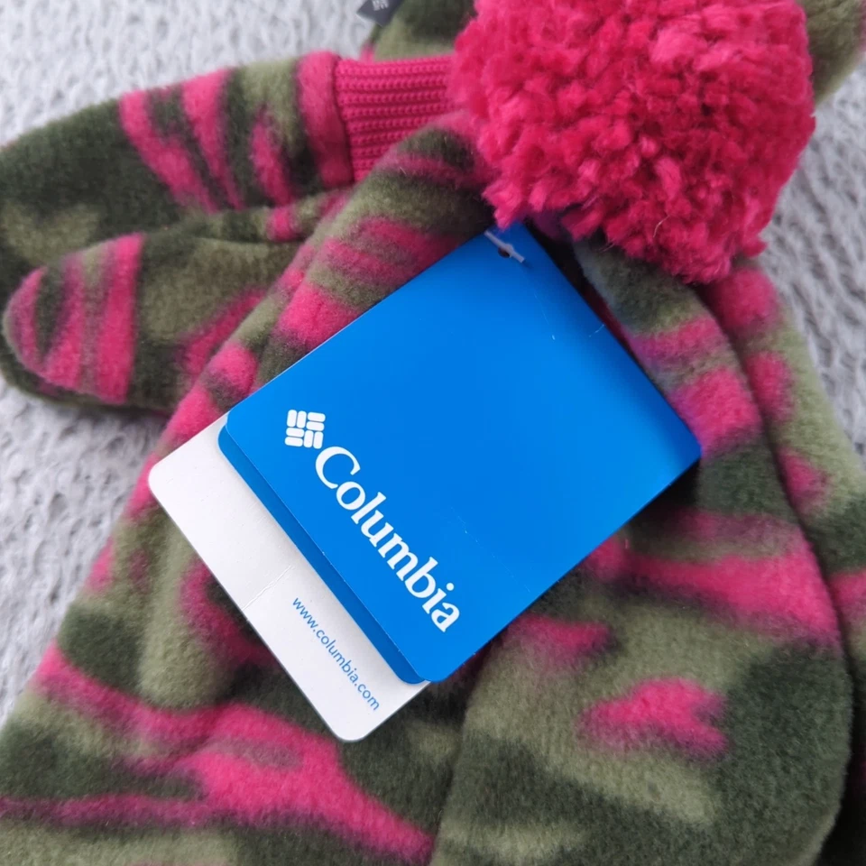 Conjunto de guantes Columbia sombrero niño talla única bebé niña rosa camuflaje guante pom gorro Foto 3 de 4