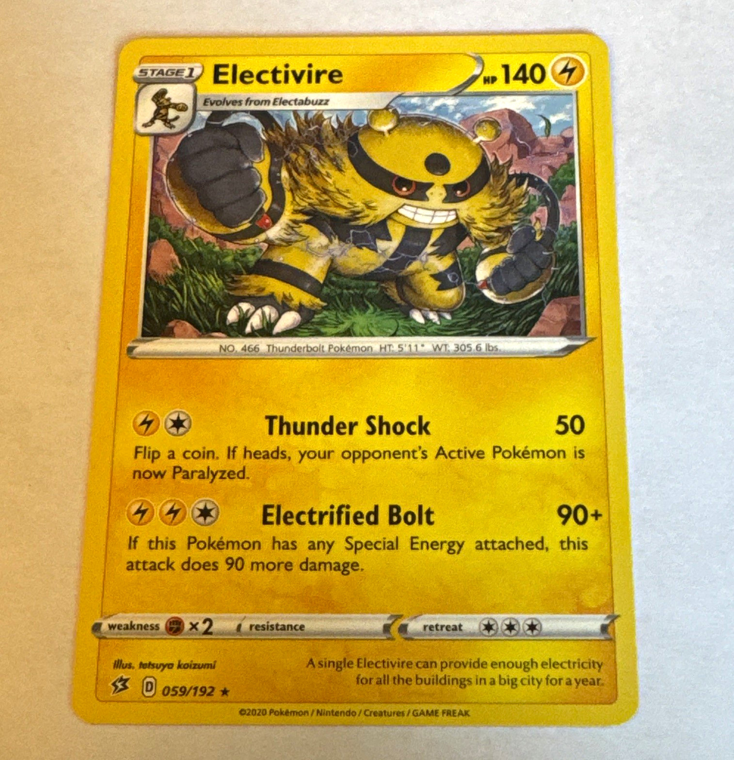 Pokemon TCG Electivire 059/192 Rebel Clash Stage 1 Regular English 2020