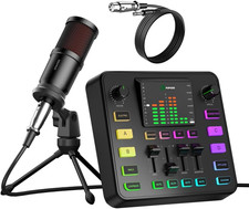 Podcast Equipment Bundle, Audio Mixer with Dynamic Microphone for PC, Gaming Equ