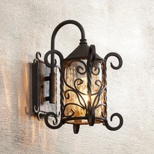 Casa Seville Vintage Outdoor Wall Light Fixture Dark Walnut Iron Scroll 13 1/4"