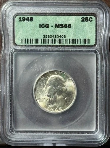 FIRE SALE 1948-P  ICG Graded MS-66 Washington Quarter 90% SILVER  FREE SHIPPING