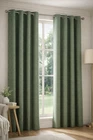 Pair of EYELET Ring Top Plain Thermal BLACKOUT LINE Curtains Khaki Green Cushion
