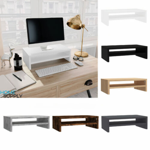 Modern Wooden Computer Laptop PC TV Monitor Stand Riser With Storage Shelf Wood - Picture 1 of 23