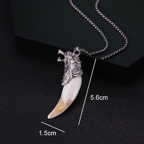 Collana Ciondolo Animale Lupo Retro Etnico Testa Lupo Dente Collana Gioielli Regalo - Foto 15 di 46