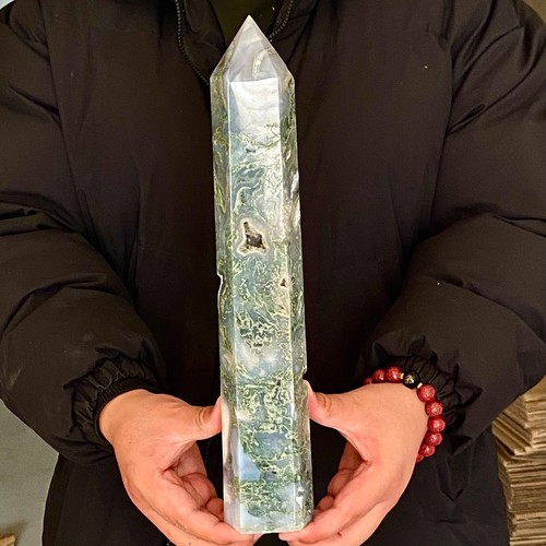 4.73LB Natural water grass agate wide column Obelisk quartz crystal sample colum - 第 9/12 張圖片