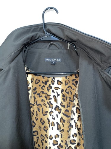 VIA SPIGA Size M Black Hooded Softshell Raincoat Leopard Print - Picture 2 of 7