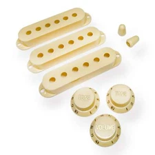 AxLabs Strat Pickup Covers Set Modern Spacing, Aged White w/ Gold Lettering