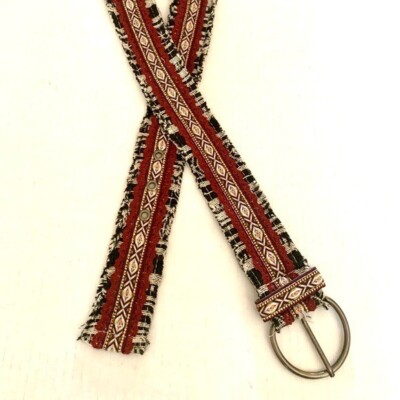 90s Aztec tribal print woven cloth fringe belt Bohemian Boho  display picture 2