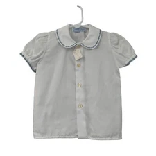 Bebe de France White Embroidered Trim Peter Pan Collar Button Shirt 2Y NEW
