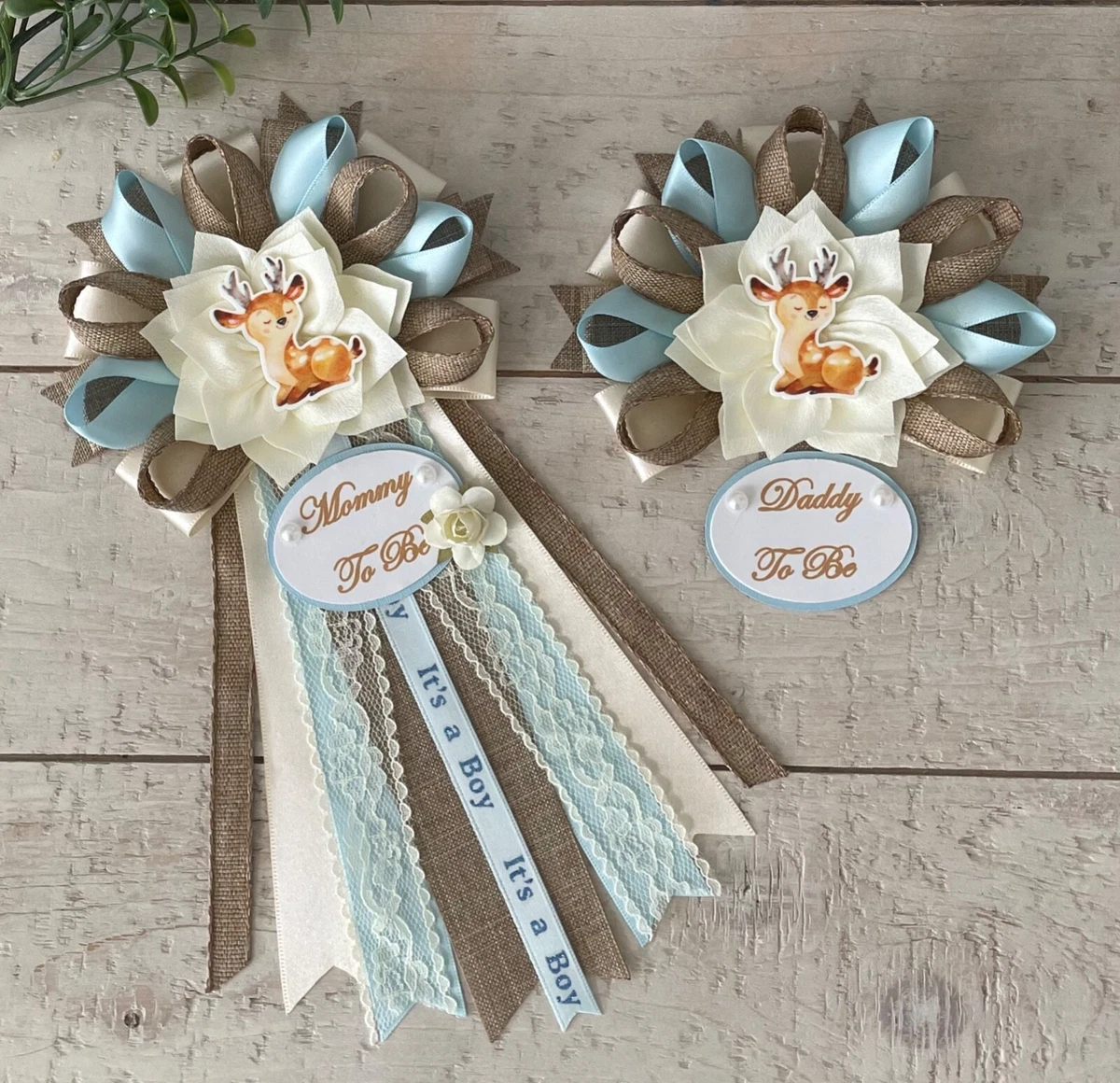 Woodland baby shower corsage set/Boy deer baby shower corsage set/Deer  Corsages