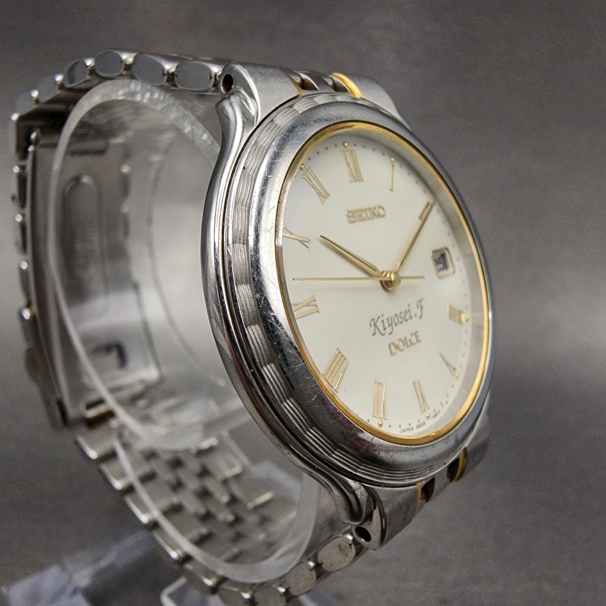 Seiko Dolce Watch Men 35mm White Dial Two Tone Round Date 5e32