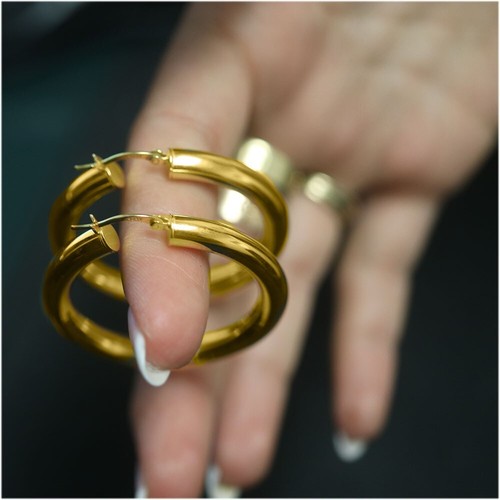5MM Thick Solid 925 Sterling Silver Gold 40MM French Lock Hoop Earrings - Italy - Picture 2 of 3
