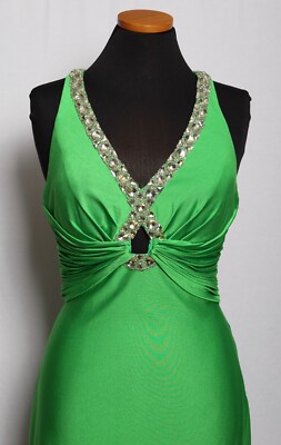 PRECIOUS FORMALS KELLY GREEN SILVER BEADED GEMS TRAIN PROM FORMAL GOWN DRESS  8 | eBay