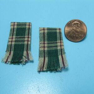 Dollhouse Miniature Kitchen Towel Set Red & Green Checkered with Tan Accent