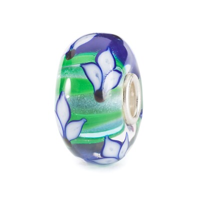 Original brandneue Trollbeads - Blue Iris Bloom Bead - TGLBE-20384