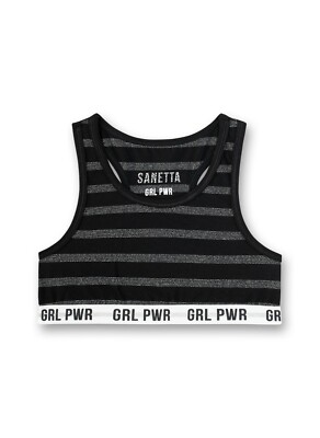 Girls Bustier And Slip, Black Striped With Silver Thread By Sanetta Size 140
