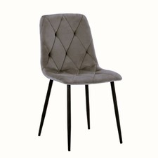 Set of 6 Grey/Blue Modern Velvet Kitchen Dining Chairs Soft Padded & Metal Legs