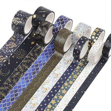 Washi Tape,Floral Decorative Masking Tapes for Bullet Journal Black Gold Foil
