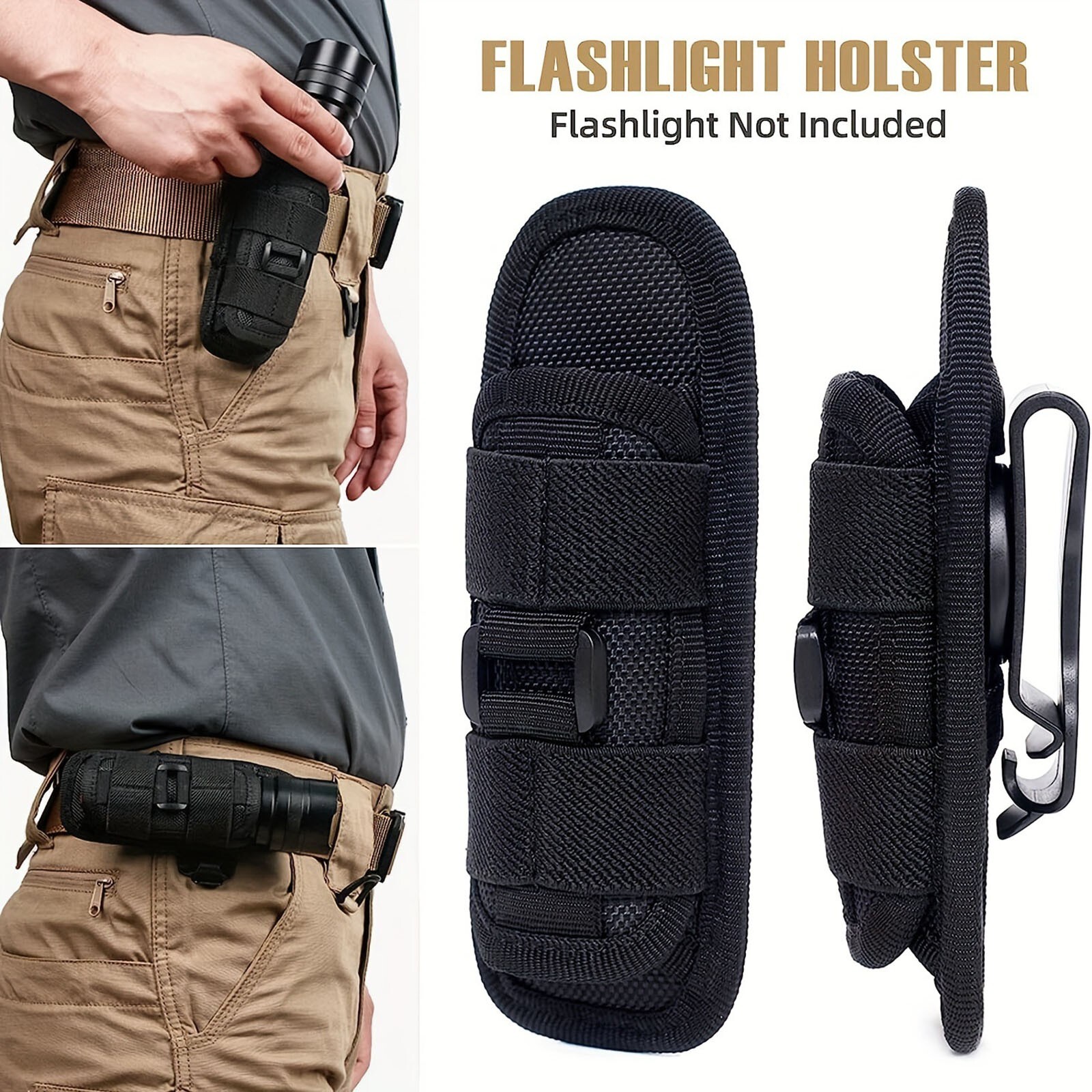 Flashlight Pouch Holster Rotatable Flashlight Holder Belt Clip Torch Carry Case