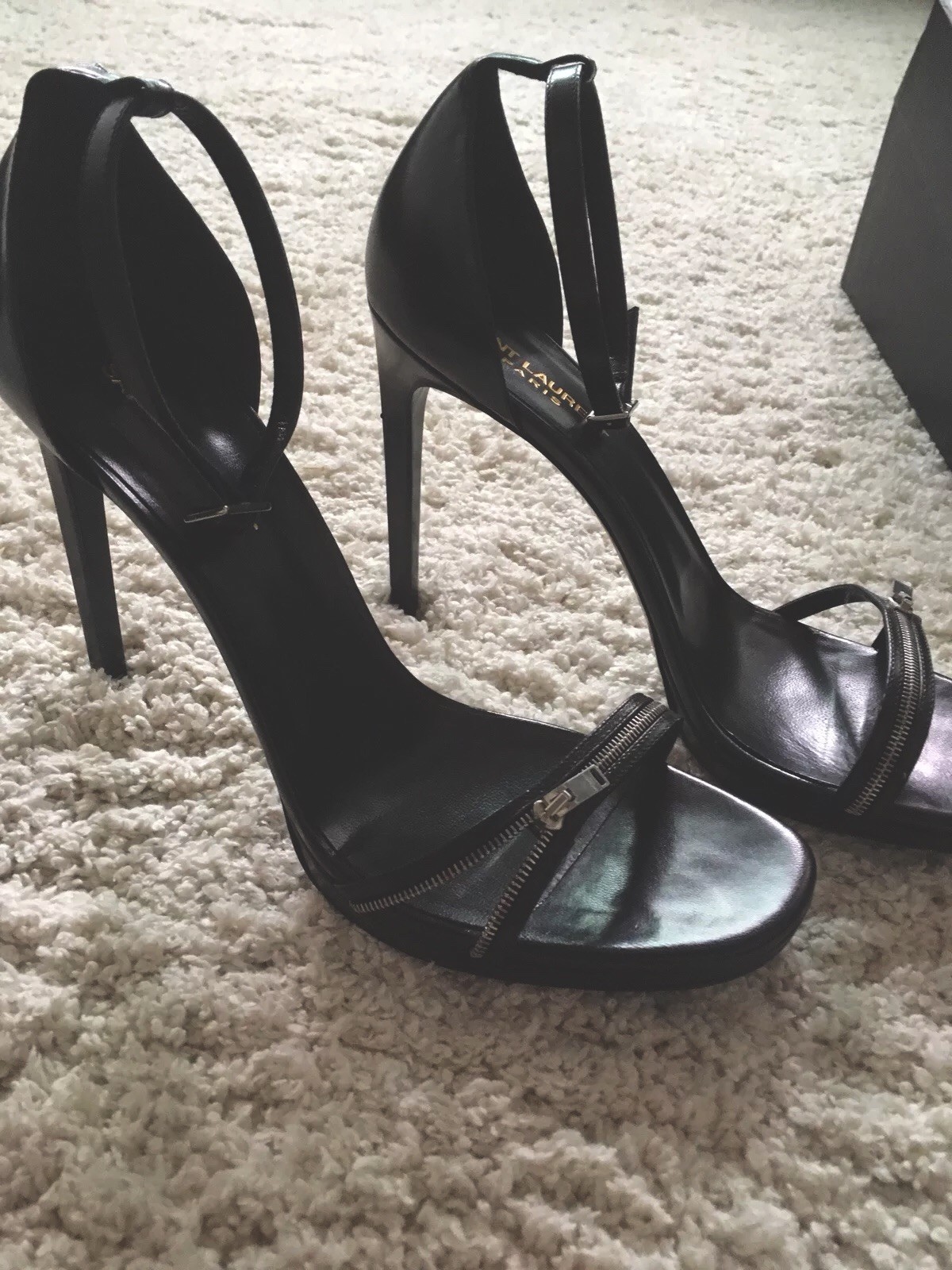 Sandali neri Saint Laurent Jane con dettagli di cerniera accentati taglia 40 IT