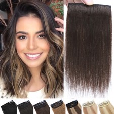 Short 100 Human Hair Pad Clip in Real Remy Hair Extensions Topper Hairpiece 12"