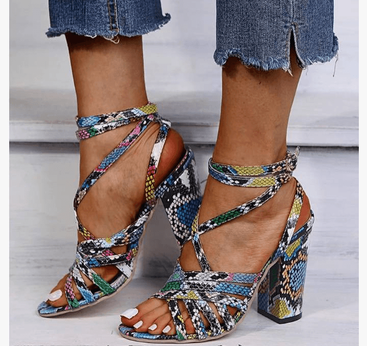 APL QSCQ DÉCOLLETÉ SANDALI STAMPA SERPENTE ARCOBALENO TG.7 5 NUOVI SENZA ETICHETTE