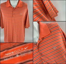 Nike Golf Dri-Fit Polo Shirt Men XL Orange Stripe Stretch Disney World YGI L2-74