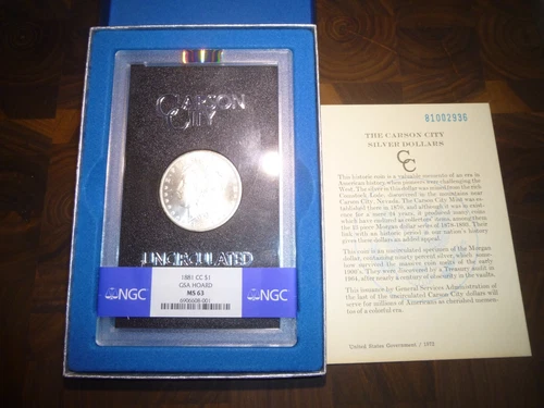 1881-CC GSA NGC MS63 Morgan Silver Dollar with Box and Coa