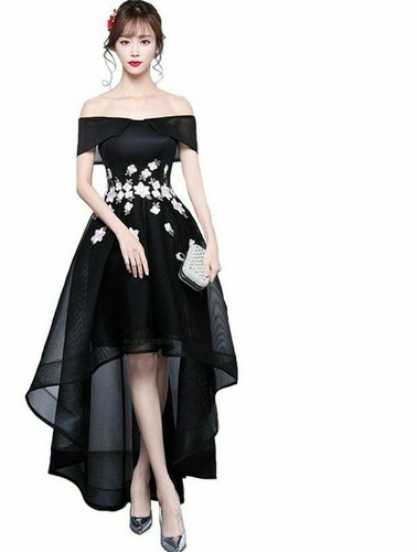 Black Dress Short Front Long Back Boat 
