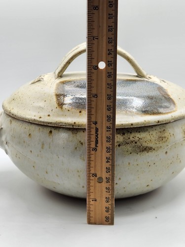 Signed Stoneware Steam Pot Handmade Speckled Clay Pottery Handles Lid - Picture 17 of 17