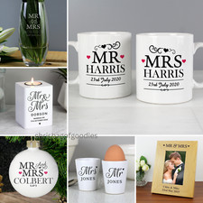 PERSONALISED MR & and MRS Gifts for COUPLE BRIDE GROOM WEDDING PRESENTS Ideas