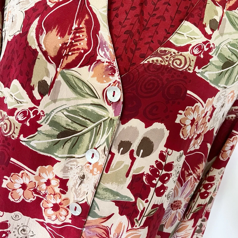 Blusa y camiseta sin mangas vintage de seda de los 90 para mujer camisa floral blusa talla 8 S Foto 4 de 4