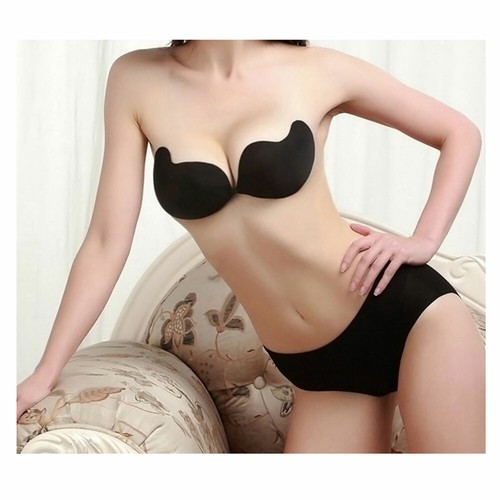 Women's Strapless Invisible Bra Backless Self-Adhesive Push Up Bras Black Nude - Picture 4 of 29