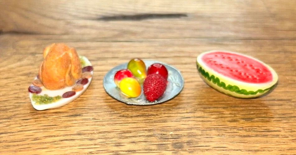 Rare Vintage DollHouse Food Platters And Watermelon Lot Of 3 - Image 2 of 4