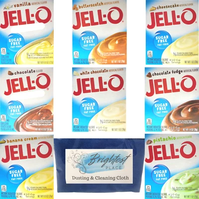 JELL-O Jello Sugar Free Fat Free Pudding Mix Variety Pack INSTANT 8 Boxes Vanilla Choc