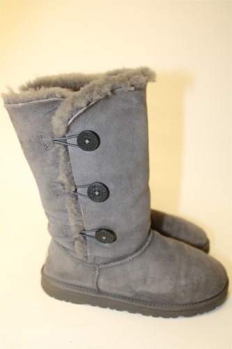 UGG Bailey Button Triplet Womens Size 6 36 Grey Suede Shearling Tall Boots 1962 - Picture 7 of 24