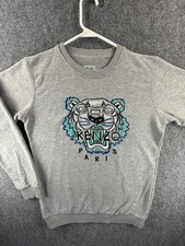 KENZO Paris Sweatshirt Pullover Graphic Print Long Sleeve Gray Tiger Logo Large