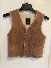 Vintage tan leather Vest With Sherpa Lining Made in Mexico approximately medium