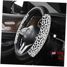 Leather Cheetah Steering Wheel Covers for Car Soft Luxuriou Faux Black White