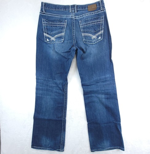 BKE Jeans Mens 36x32 Blue Tyler Straight Leg Thick Stitch Embroidered Whiskered - Picture 2 of 10