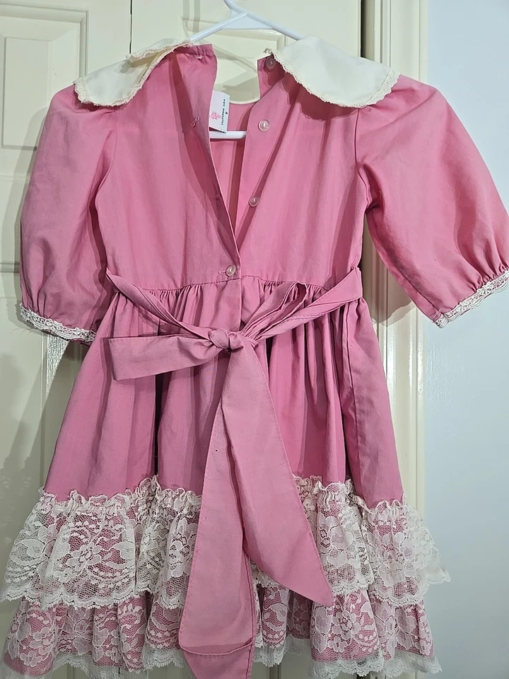 Vintage Lilo California Dress Girl Pink Ruffles Sz 5 Bow Easter Holiday READ - Image 2 of 4