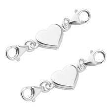 2pcs Heart Shaped Magnetic Clasps, Silver Double Jewelry Lobster Clasp