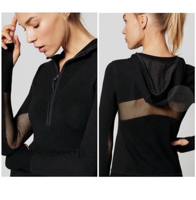 Free People Black Mesh Panel 1/2 Zip Hoodie Women's xs