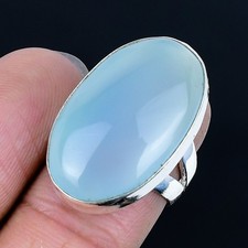 Fantastic Aqua Chalcedony Gemstone 925 Sterling Silver Ring Size 6.5