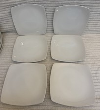 M&S Andante White Square Stoneware Dinner Plates x6 In Excellent Condition 10"