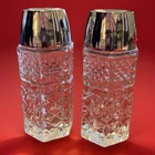 VTG Anchor Hocking Wexford Salt & Pepper Shakers 4.25" Glass Chrome Tops Hexagon