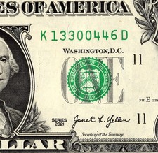 Three Consecutive pair Fancy Serial Number one Dollar Bill K13300446D