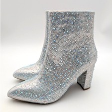 Top Moda Brazil-8 Women's Rhinestone Glitter Ankle Boots Silver Size US6.5 EU37